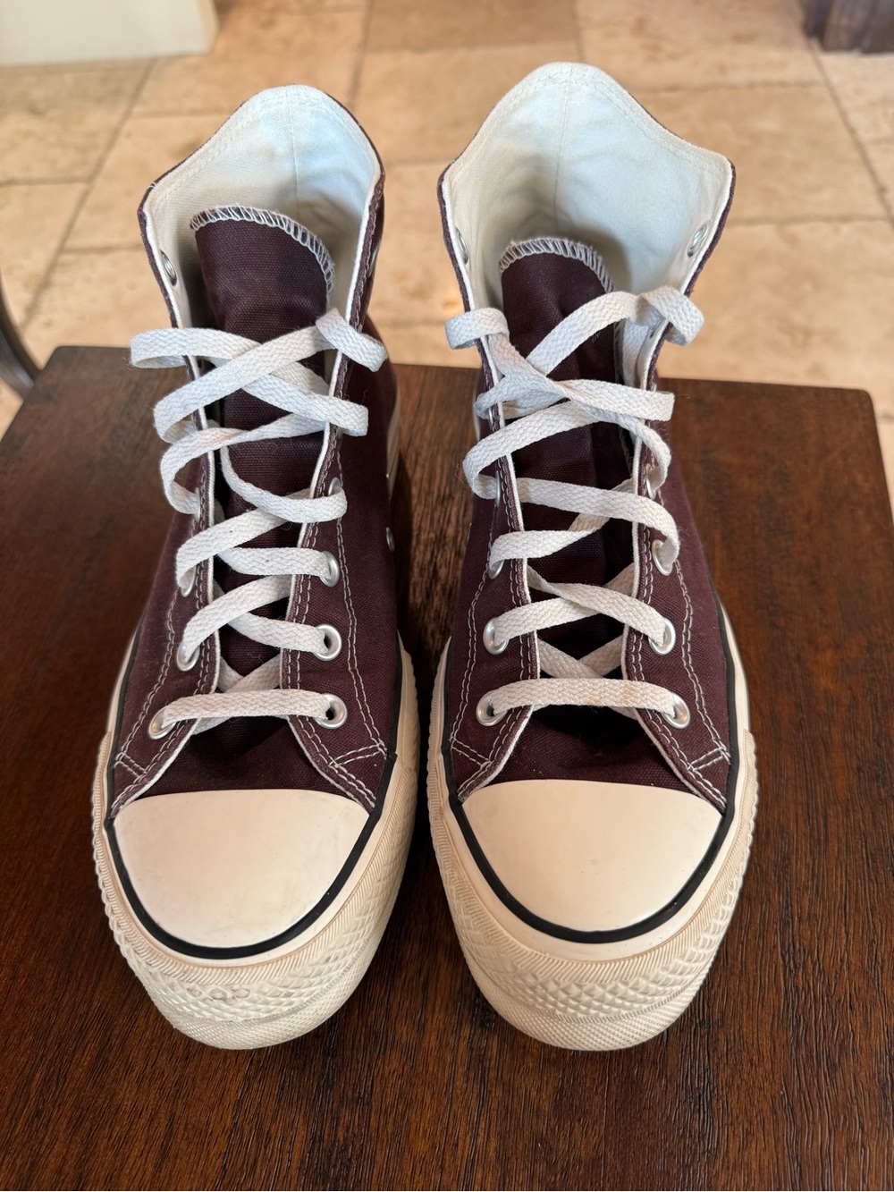 Converse High Top Sneakers in Dark Brown with White Accents